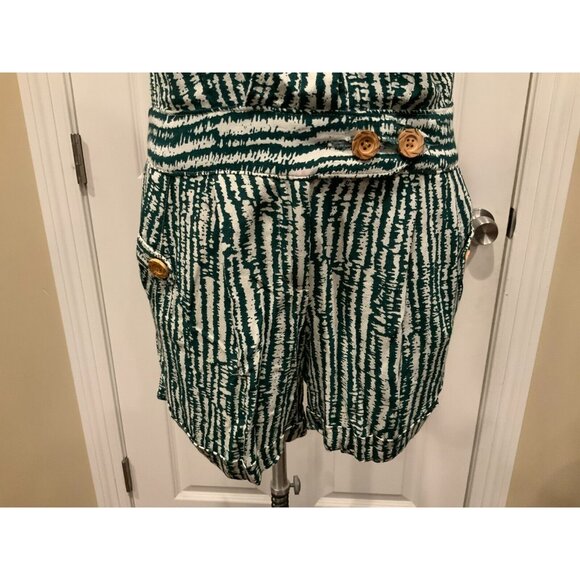 Ett Twa Anthropologie Dark Green & White Patterned V-Neck Romper, Size 0 (US) - Picture 3 of 8